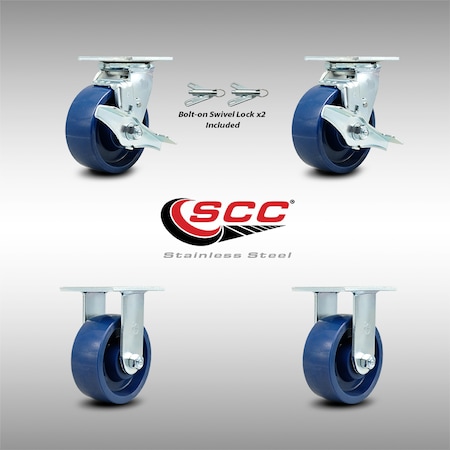 Service Caster 5 Inch Stainless Steel Solid Poly Caster Set with 2 Brakes/Swivel Lock 2 Rigid SCC-SS30S520-SPUR-TLB-BSL-2-R-2